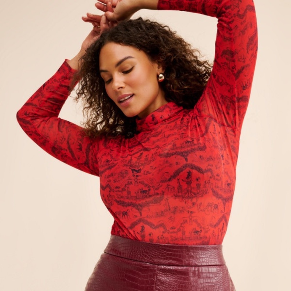 Rachel Antonoff Lillian Mesh Vibrant Red Mesh Top Size L